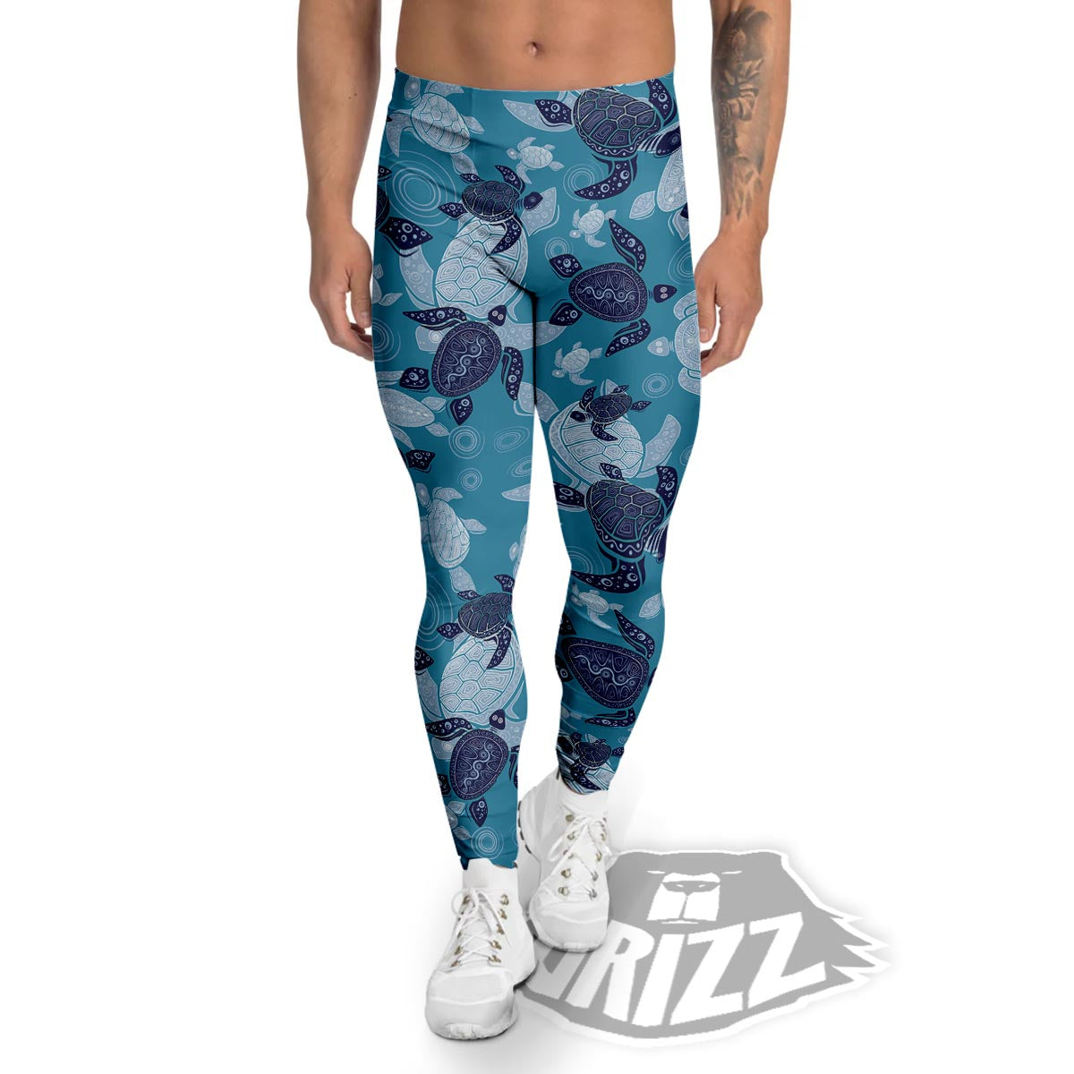 Underwater Sea Turtle Family Print Pattern Men's Leggings-grizzshop