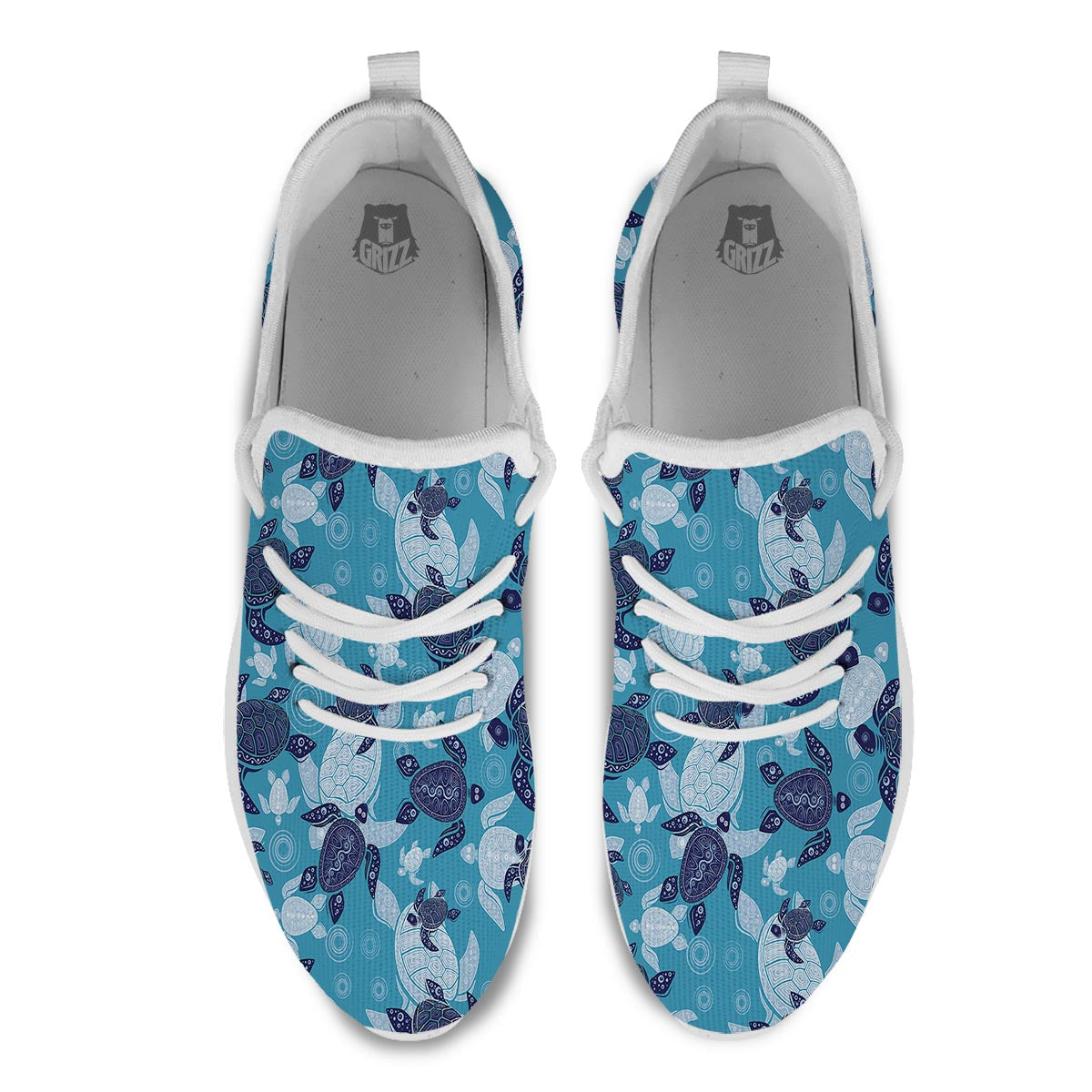 Underwater Sea Turtle Family Print Pattern White Athletic Shoes-grizzshop