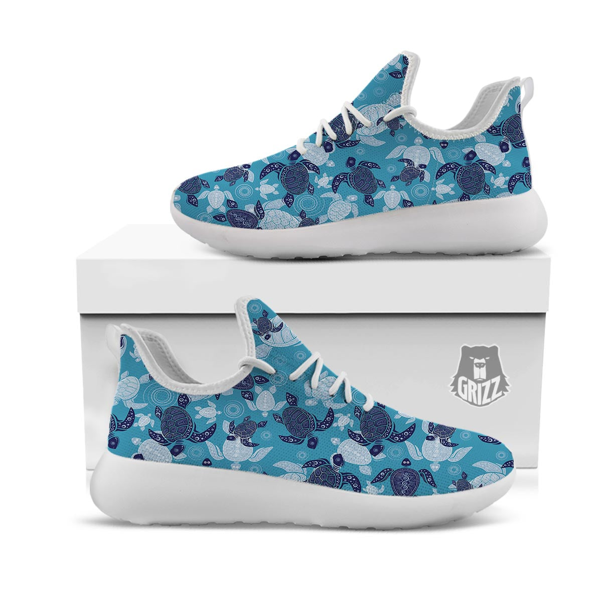 Underwater Sea Turtle Family Print Pattern White Athletic Shoes-grizzshop