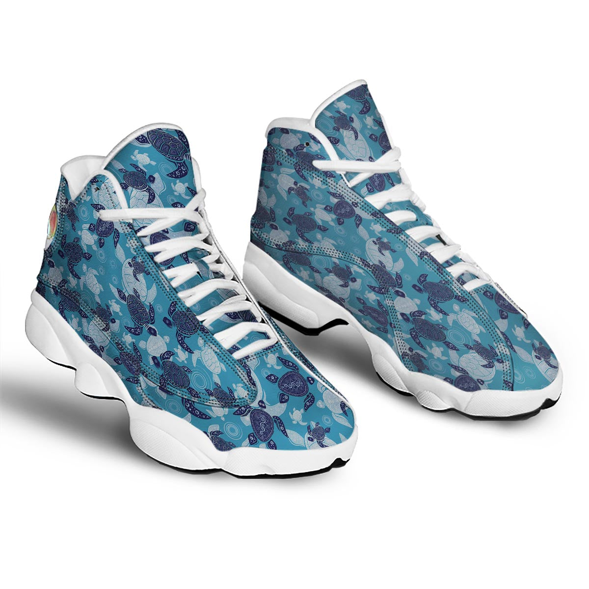Underwater Sea Turtle Family Print Pattern White Basketball Shoes-grizzshop