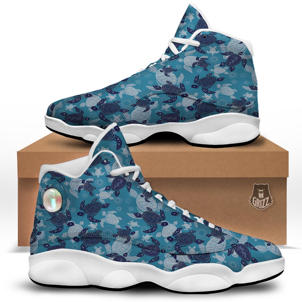 Underwater Sea Turtle Family Print Pattern White Basketball Shoes-grizzshop