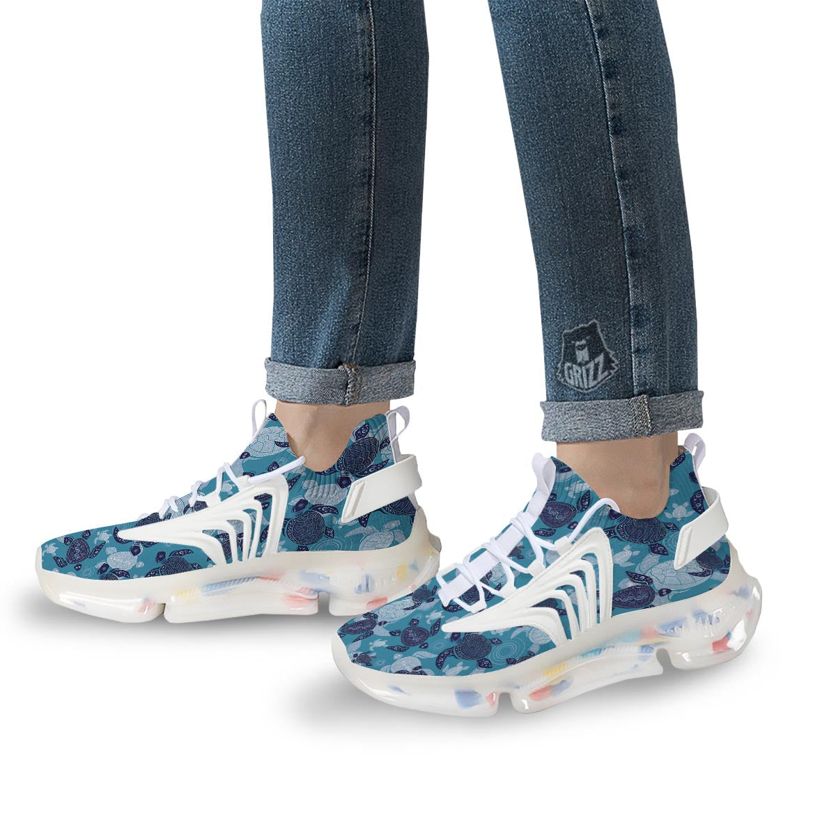 Underwater Sea Turtle Family Print Pattern White Gym Shoes-grizzshop