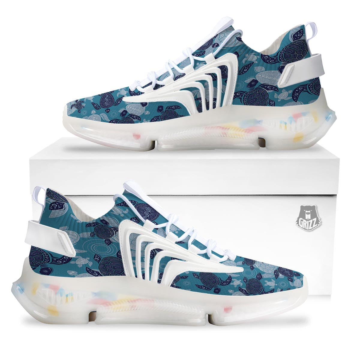 Underwater Sea Turtle Family Print Pattern White Gym Shoes-grizzshop
