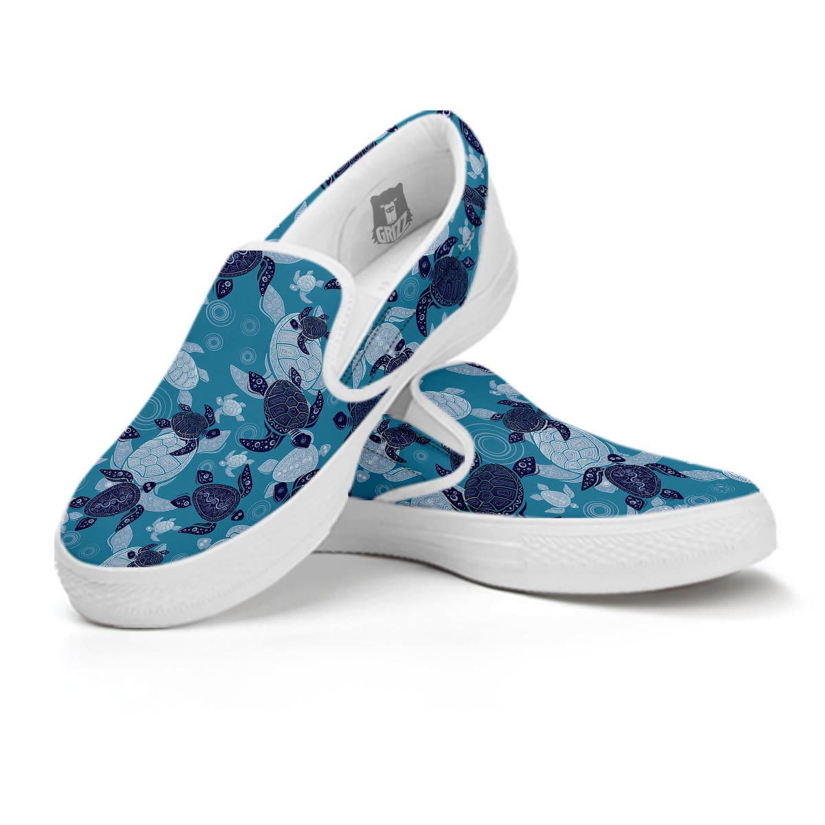 Underwater Sea Turtle Family Print Pattern White Slip On Shoes-grizzshop