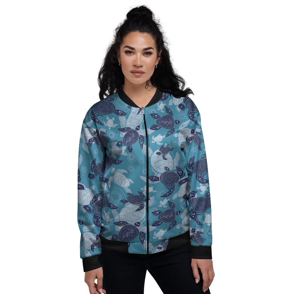 Underwater Sea Turtle Family Print Pattern Women's Bomber Jacket-grizzshop