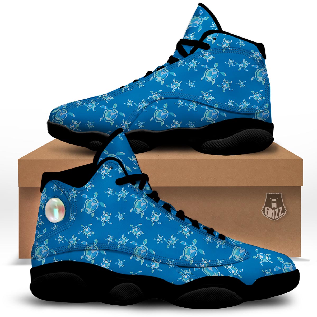 Underwater Sea Turtle Print Pattern Black Basketball Shoes-grizzshop