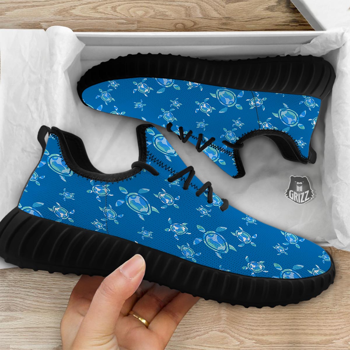 Underwater Sea Turtle Print Pattern Black Walking Shoes-grizzshop