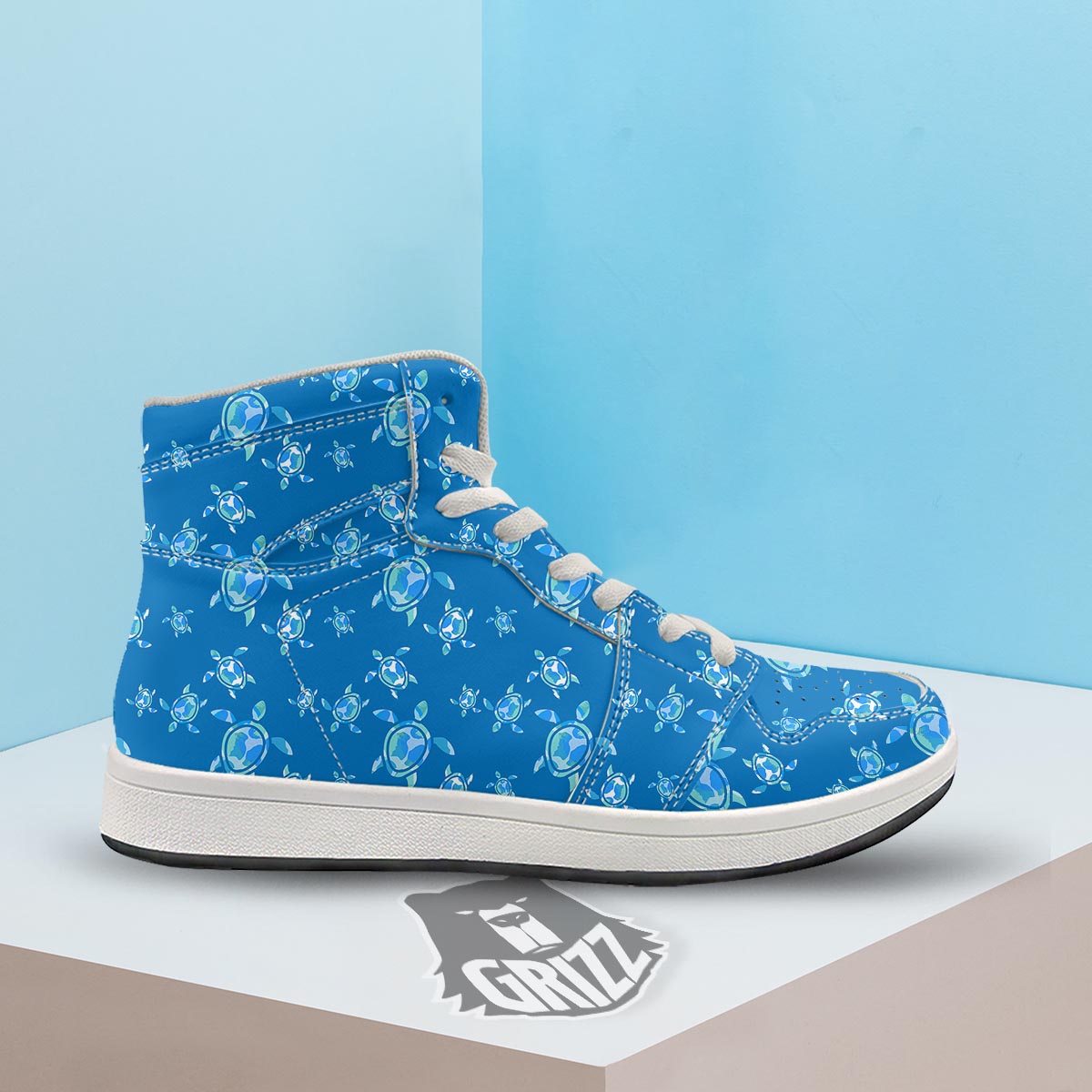 Underwater Sea Turtle Print Pattern High Top Sneakers-grizzshop