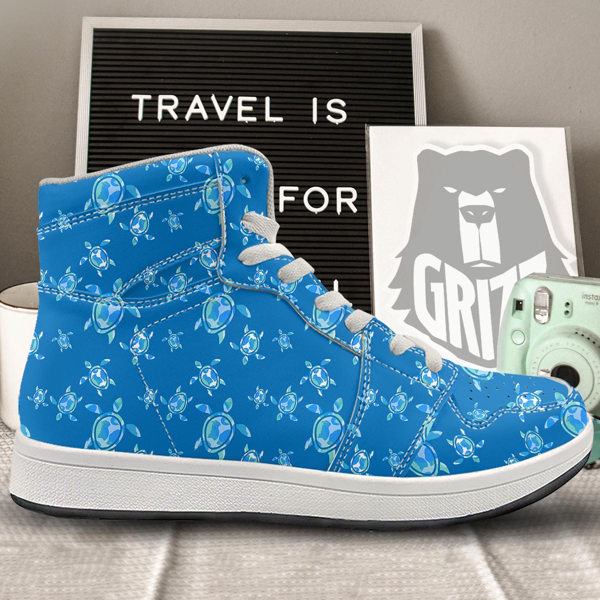 Underwater Sea Turtle Print Pattern High Top Sneakers-grizzshop