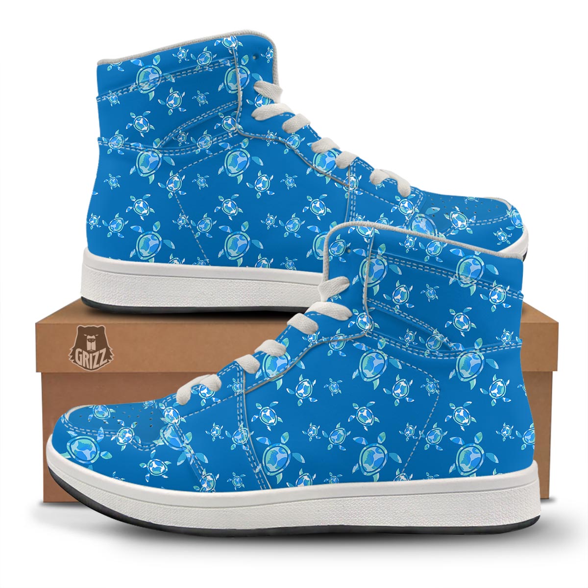 Underwater Sea Turtle Print Pattern High Top Sneakers-grizzshop