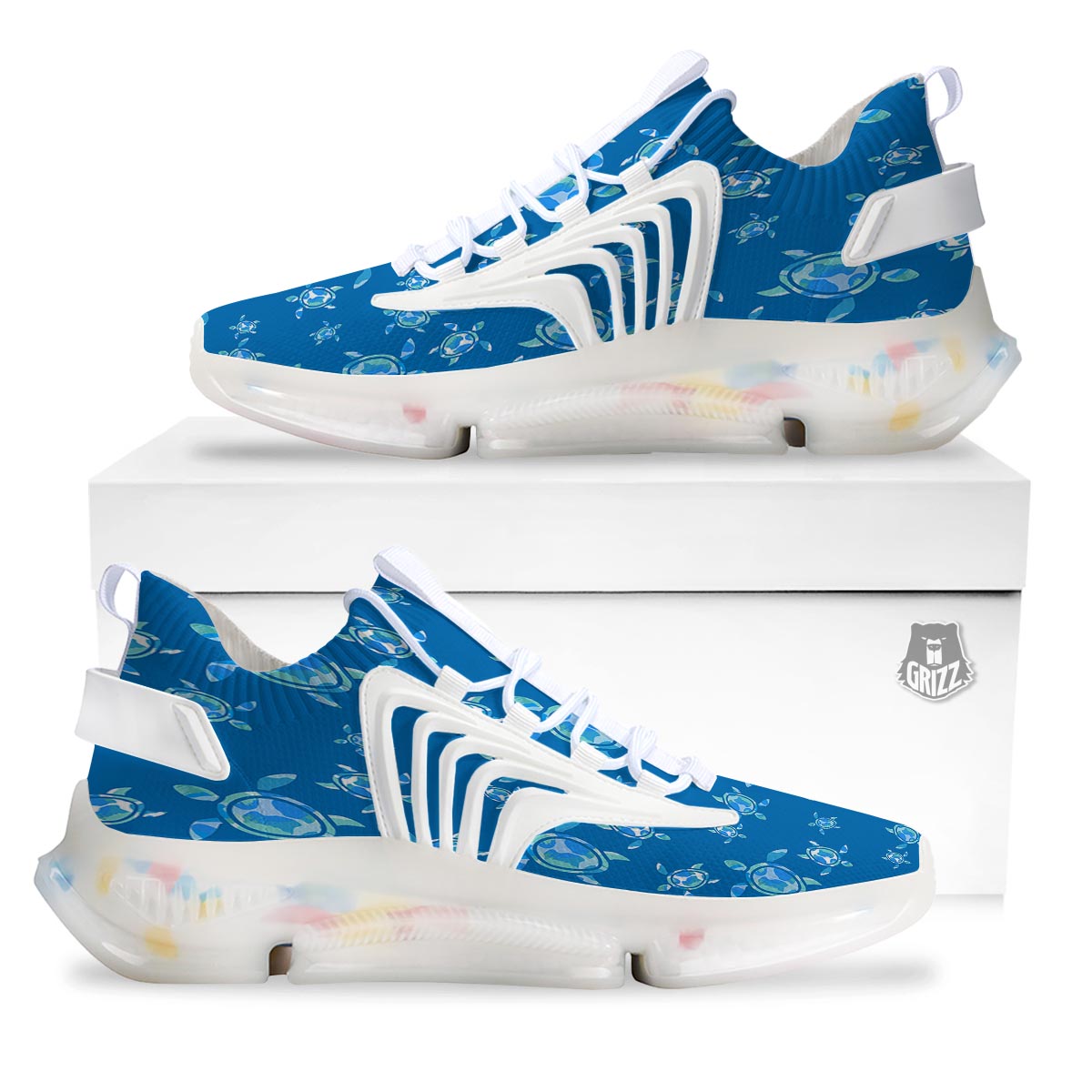 Underwater Sea Turtle Print Pattern White Gym Shoes-grizzshop