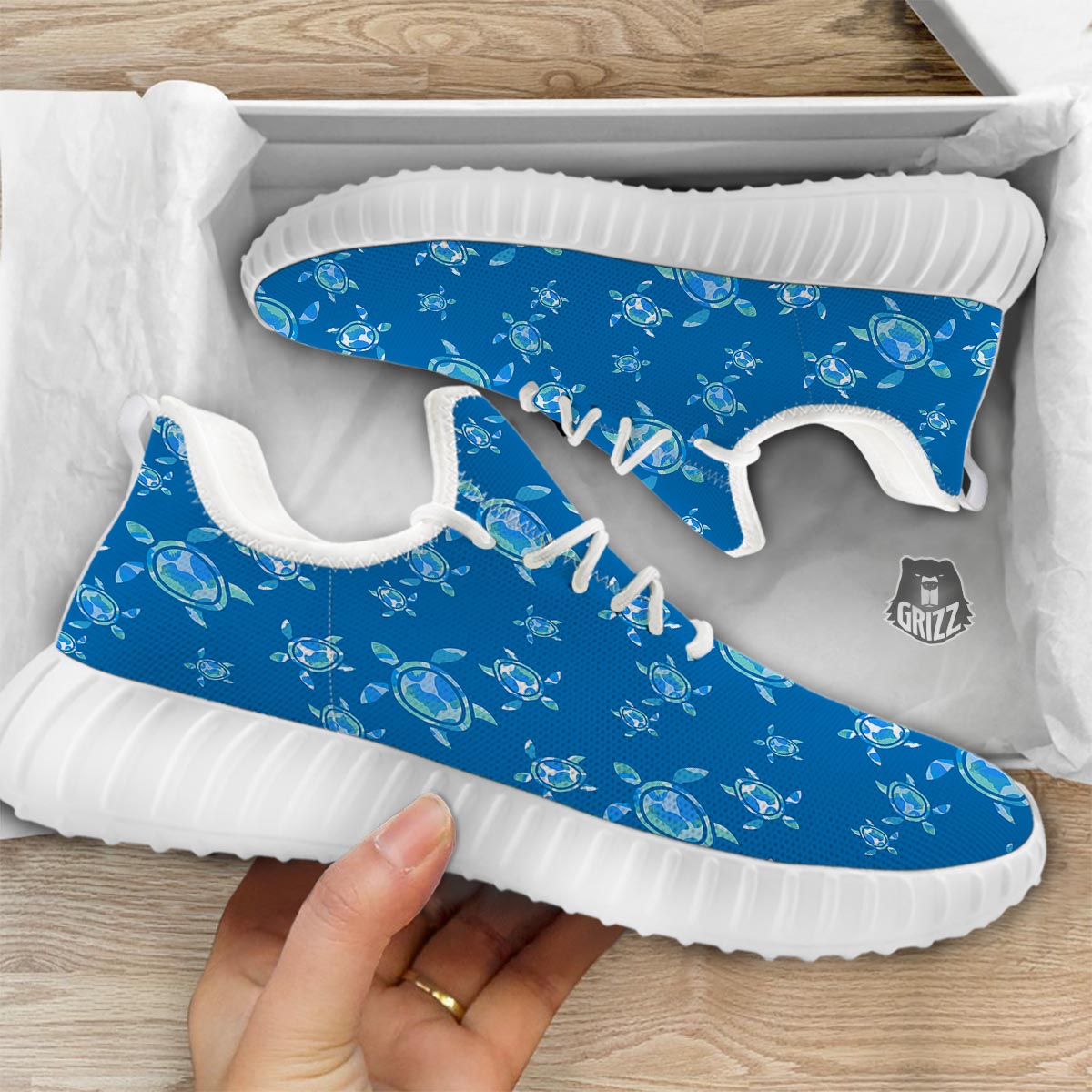Underwater Sea Turtle Print Pattern White Walking Shoes-grizzshop