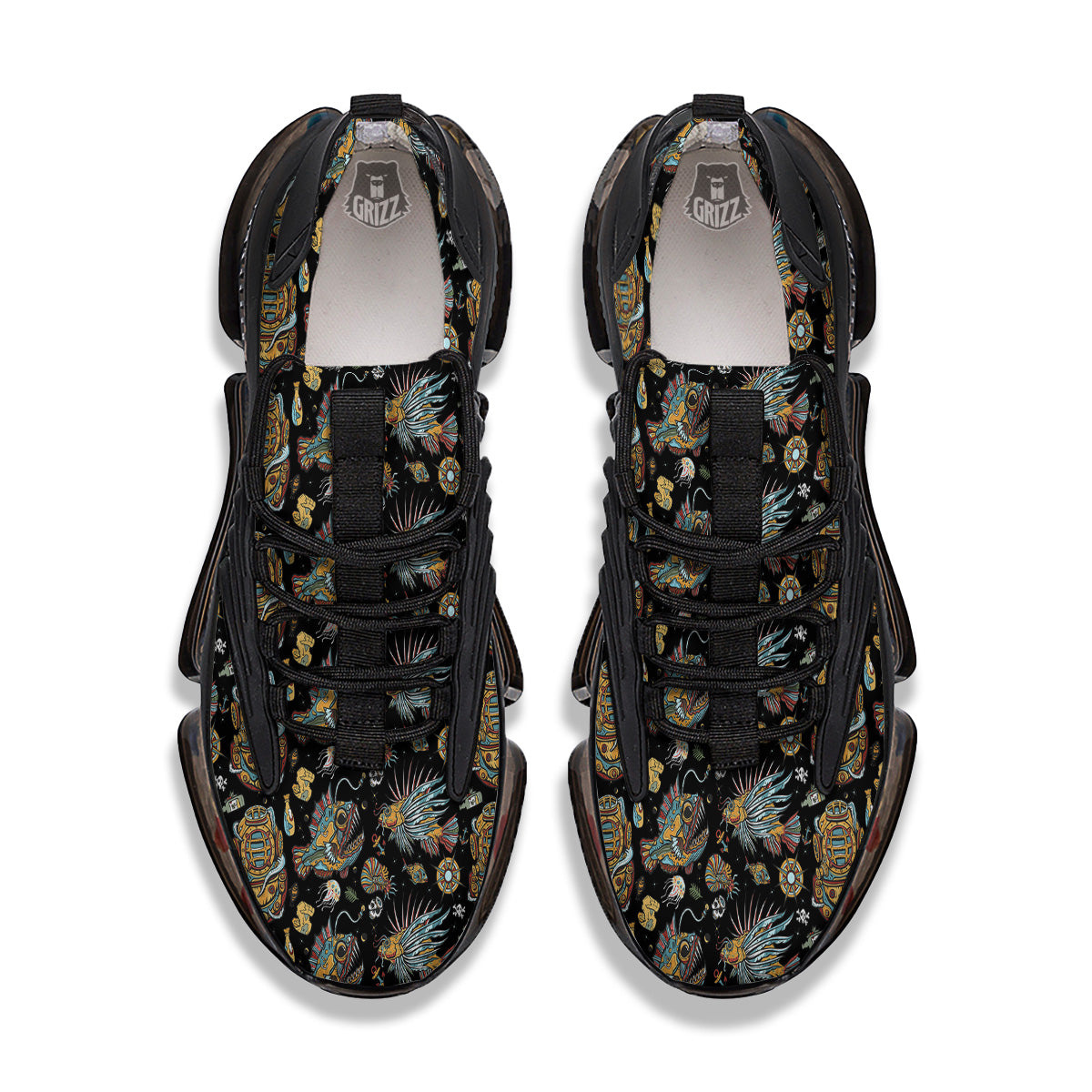 Underwater World Colorful Print Pattern Black Gym Shoes-grizzshop