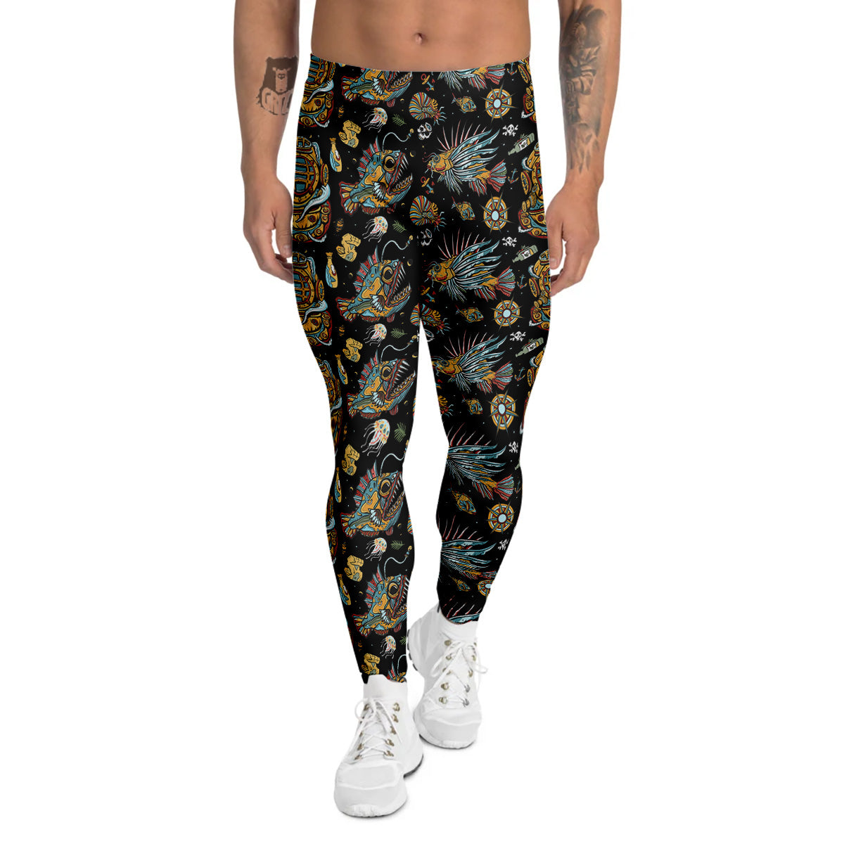Underwater World Colorful Print Pattern Men's Leggings-grizzshop