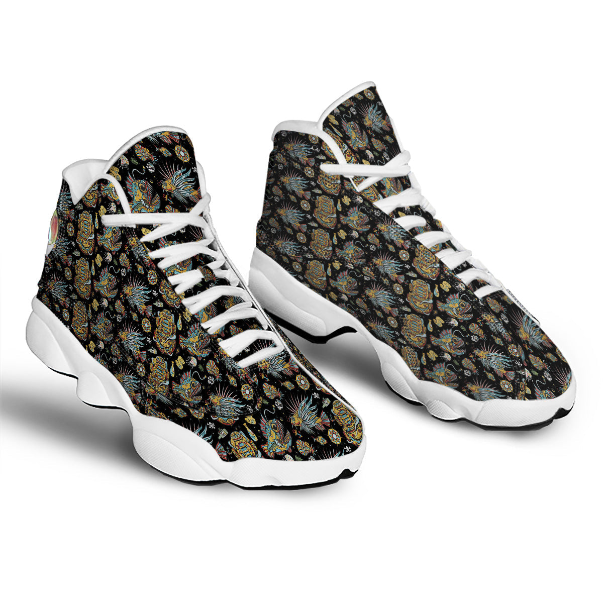 Underwater World Colorful Print Pattern White Basketball Shoes-grizzshop