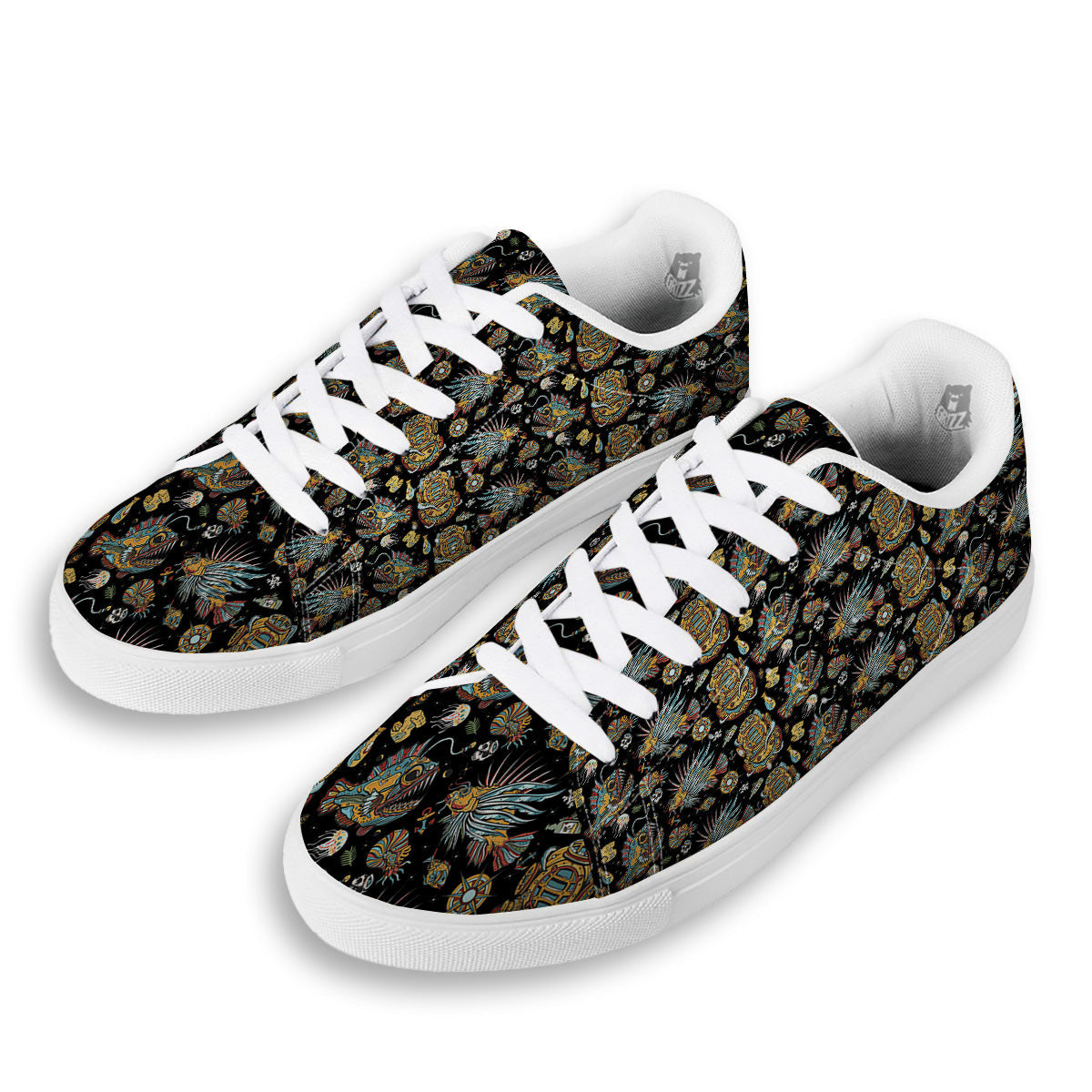 Underwater World Colorful Print Pattern White Low Top Sneakers-grizzshop