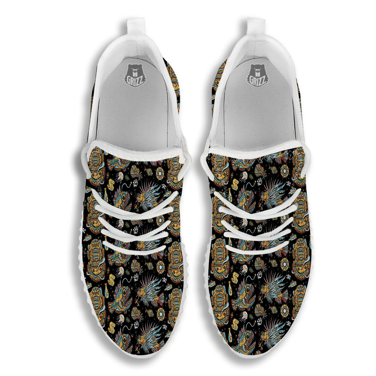 Underwater World Colorful Print Pattern White Walking Shoes-grizzshop