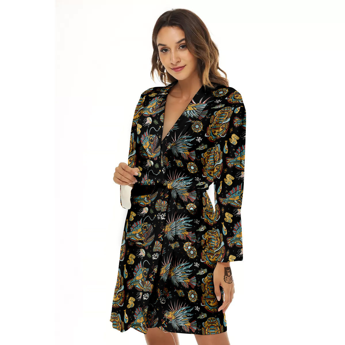 Underwater World Colorful Print Pattern Women's Robe-grizzshop