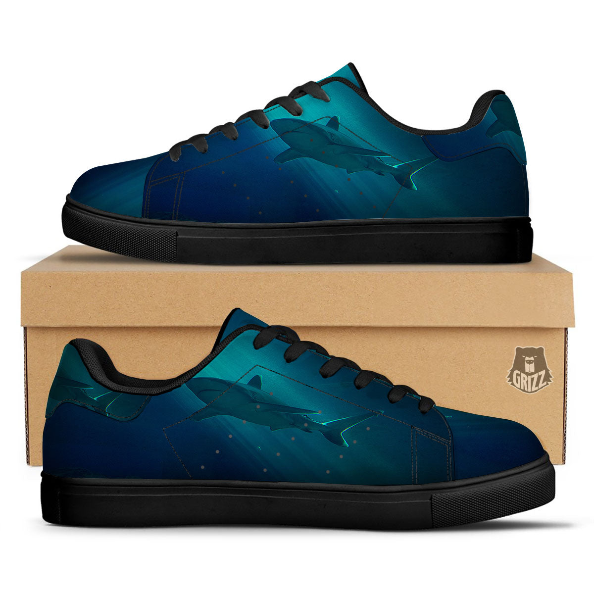 Underwear Shark Print Black Low Top Sneakers-grizzshop
