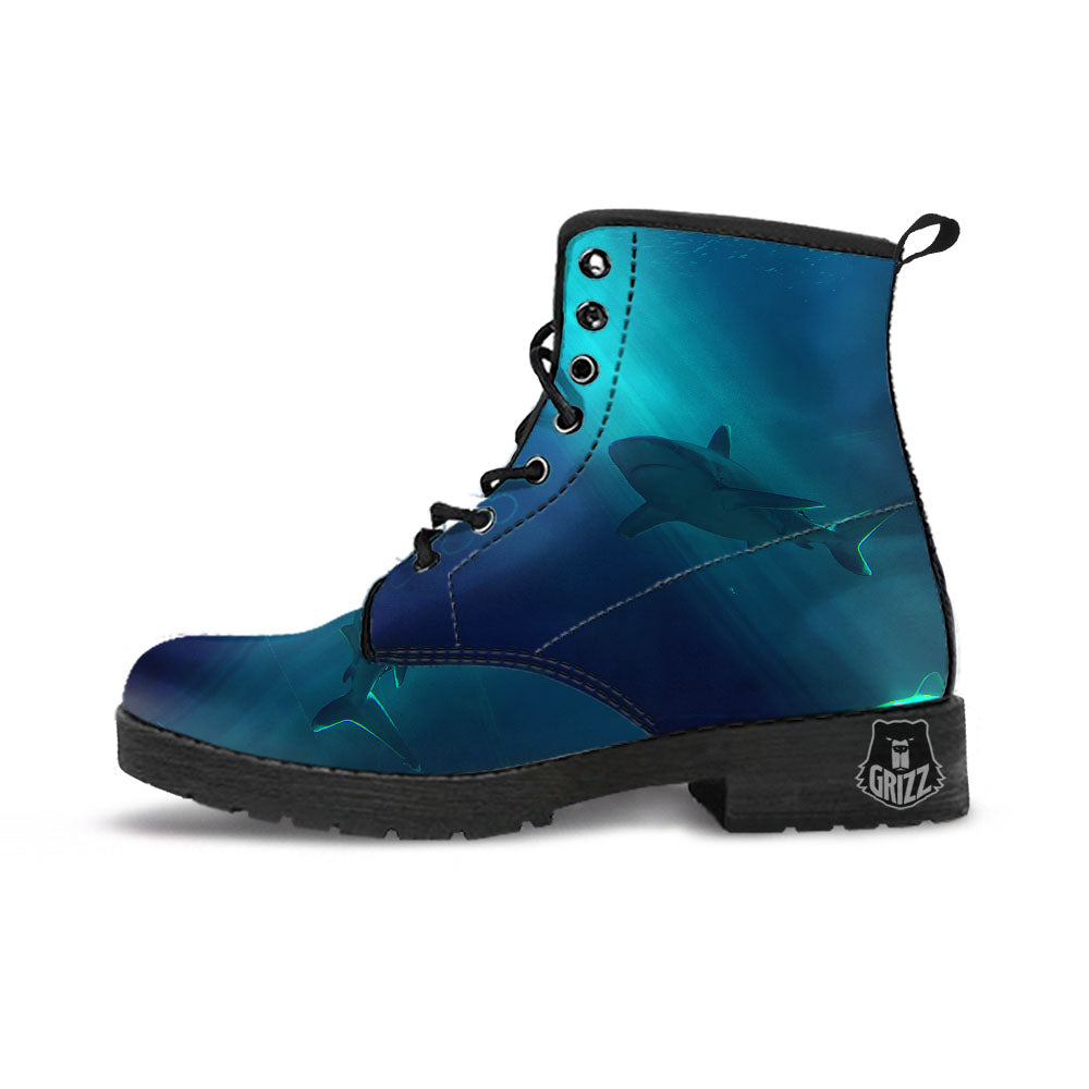 Underwear Shark Print Leather Boots-grizzshop