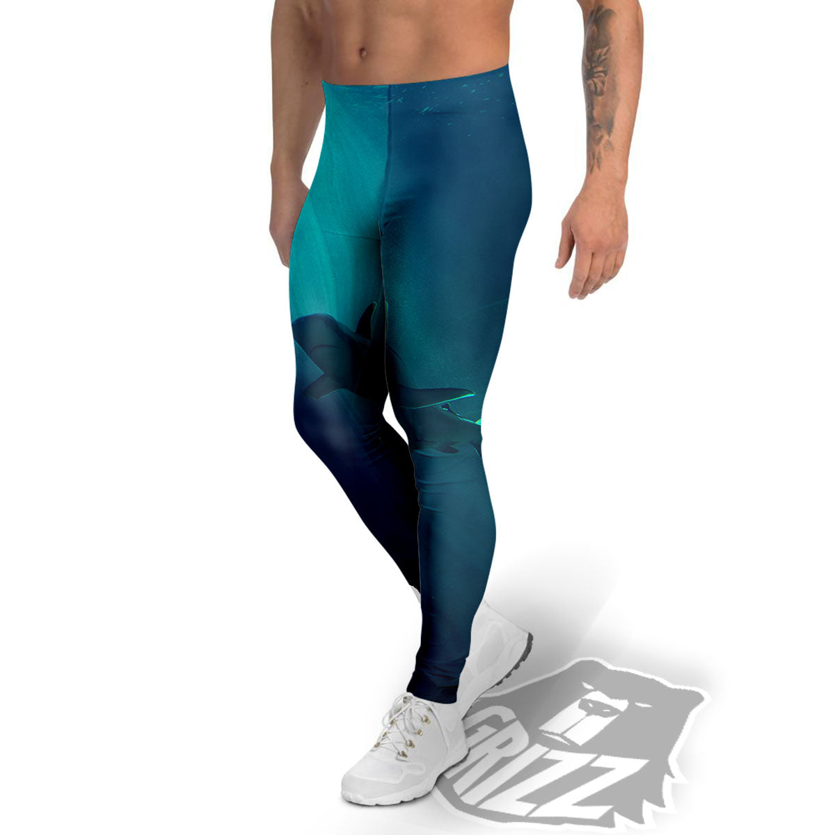 Underwear Shark Print Men's Leggings-grizzshop