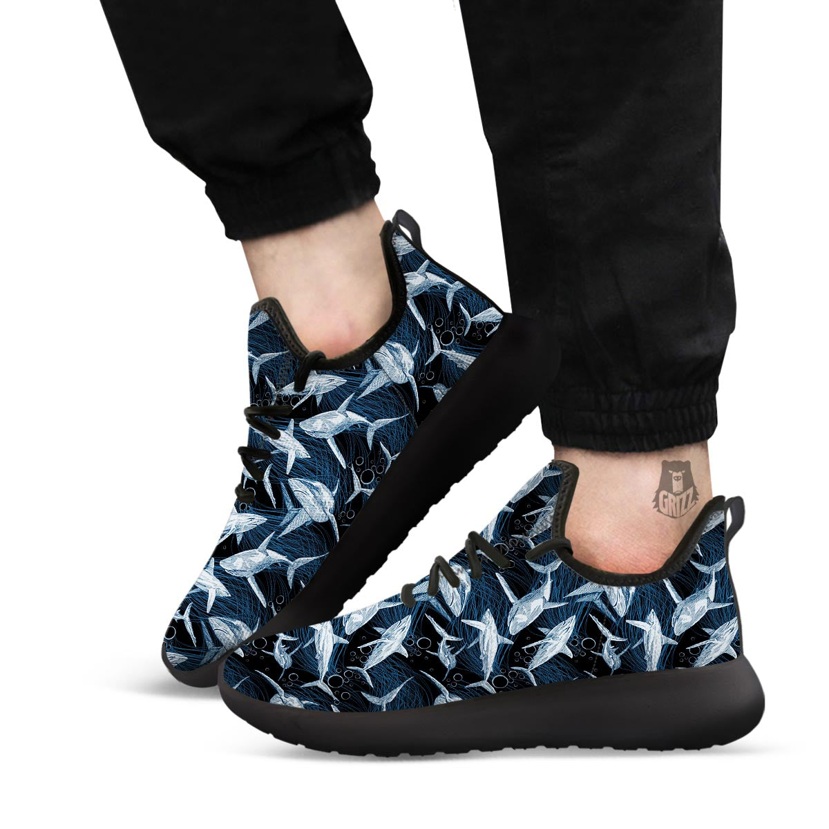 Underwear Shark Print Pattern Black Athletic Shoes-grizzshop