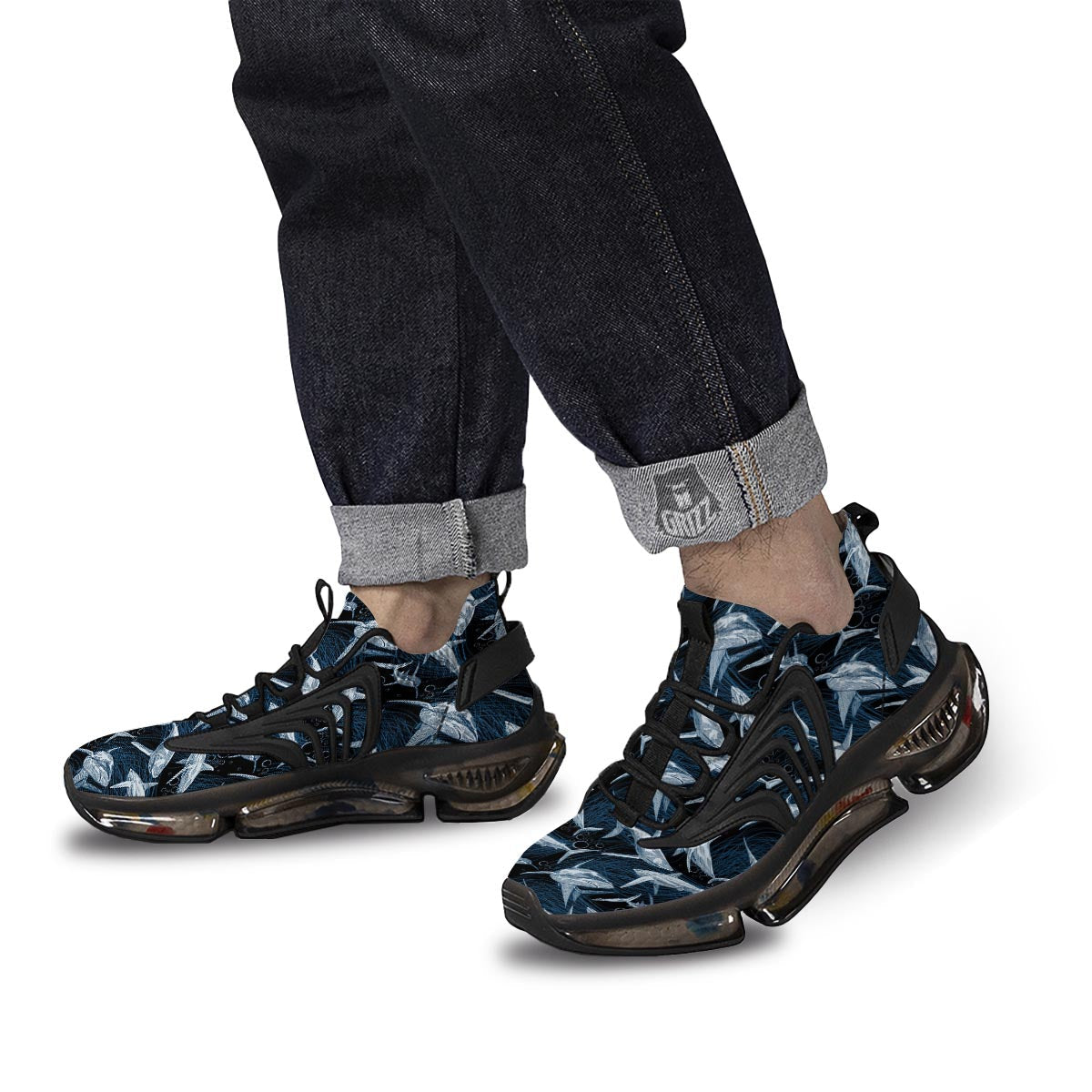 Underwear Shark Print Pattern Black Gym Shoes-grizzshop