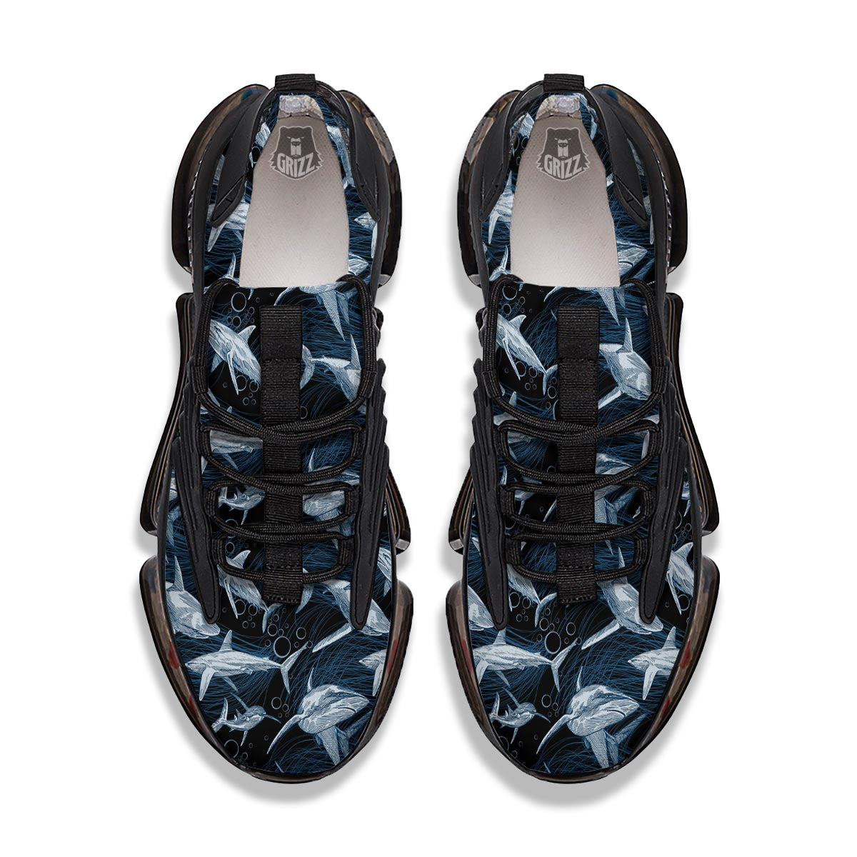 Underwear Shark Print Pattern Black Gym Shoes-grizzshop