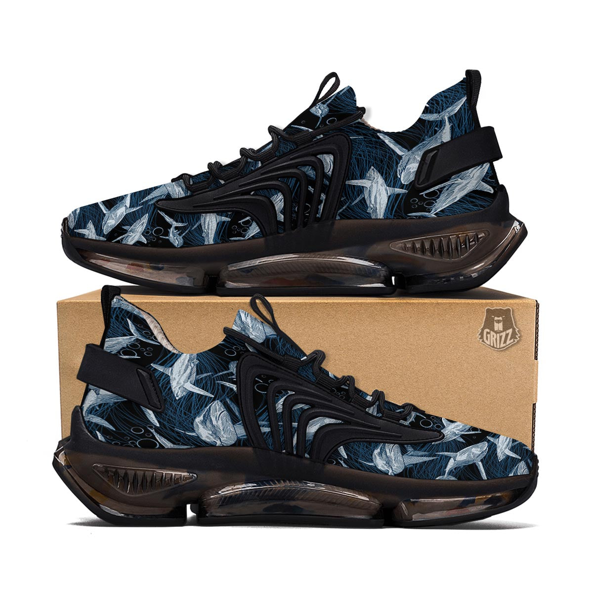 Underwear Shark Print Pattern Black Gym Shoes-grizzshop