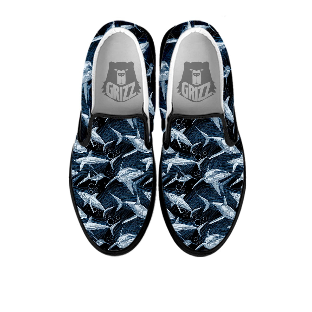 Underwear Shark Print Pattern Black Slip On Shoes-grizzshop