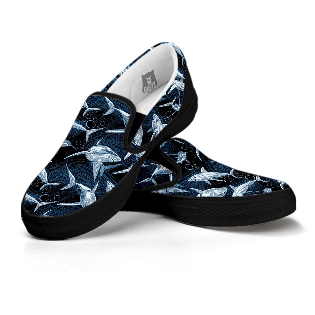 Underwear Shark Print Pattern Black Slip On Shoes-grizzshop