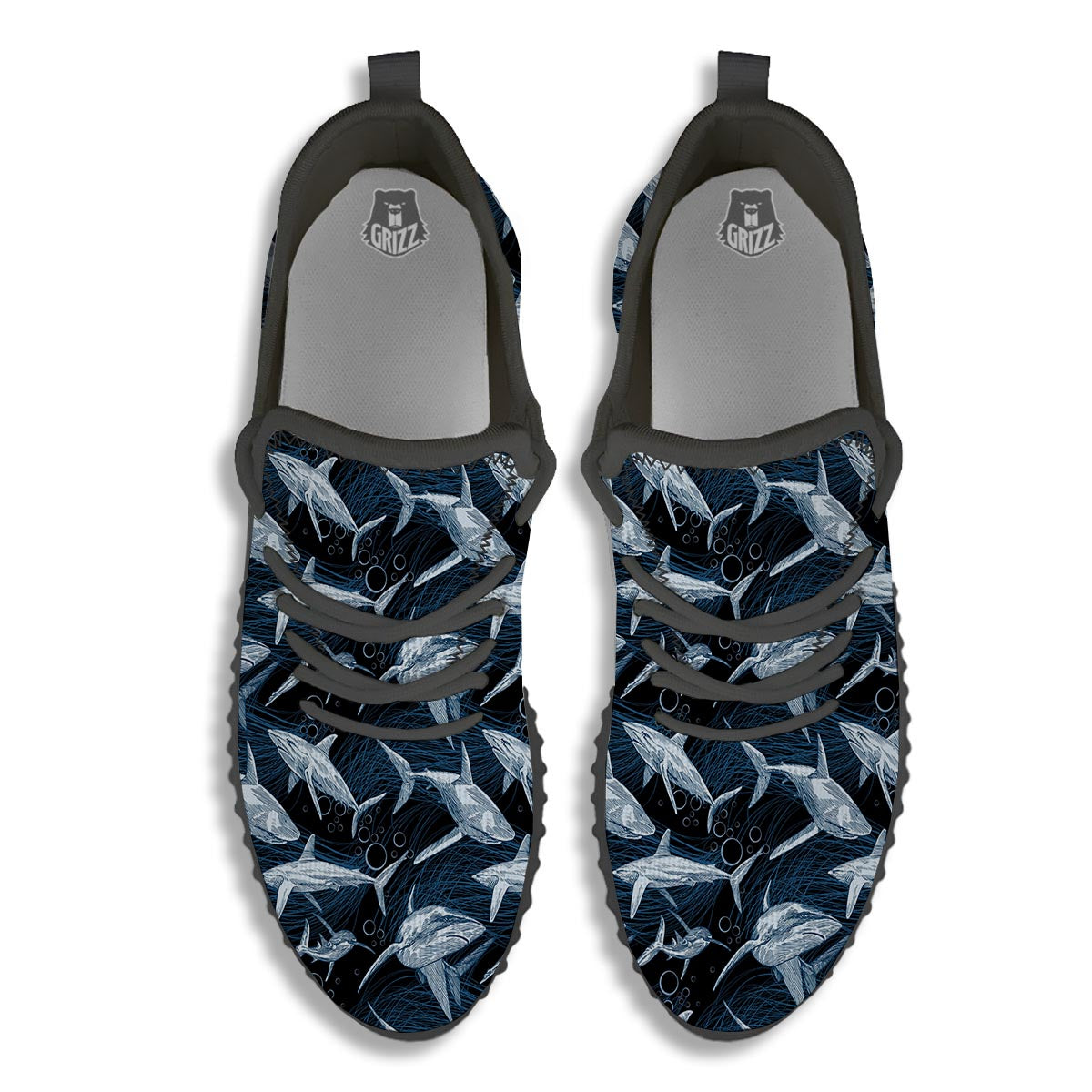 Underwear Shark Print Pattern Black Walking Shoes-grizzshop