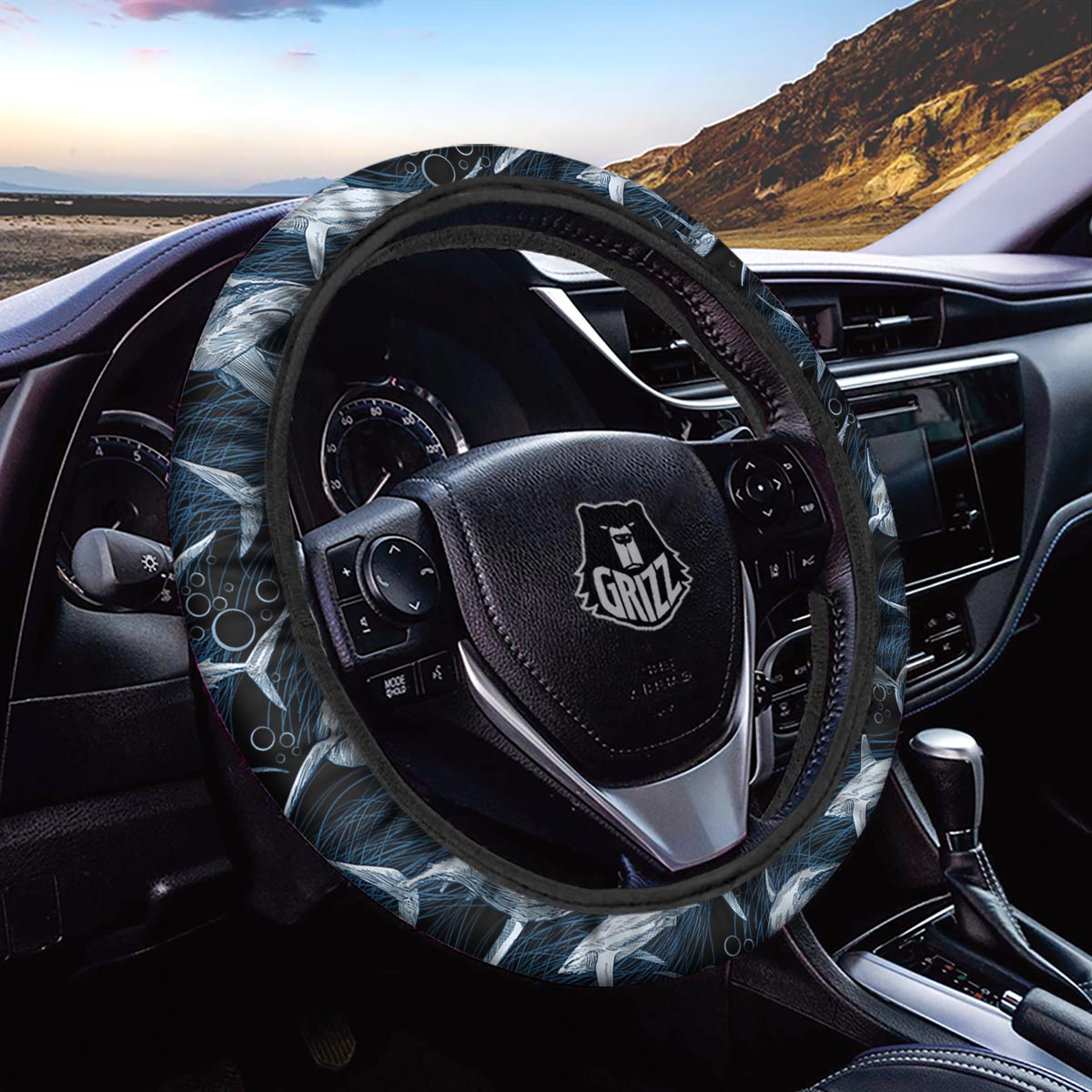 Underwear Shark Print Pattern Car Steering Wheel Cover-grizzshop