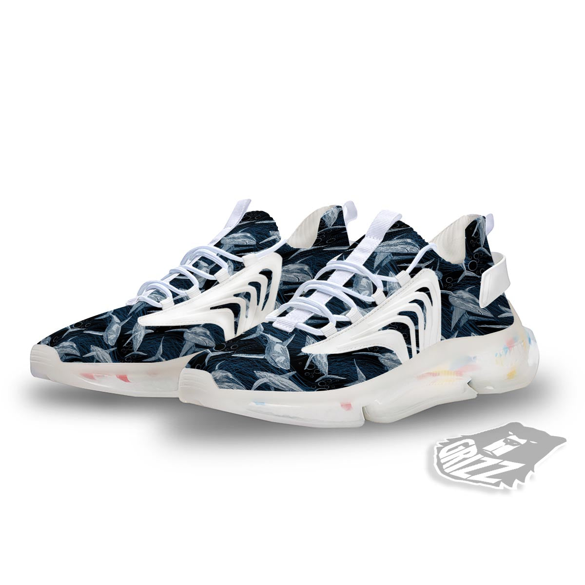 Underwear Shark Print Pattern White Gym Shoes-grizzshop