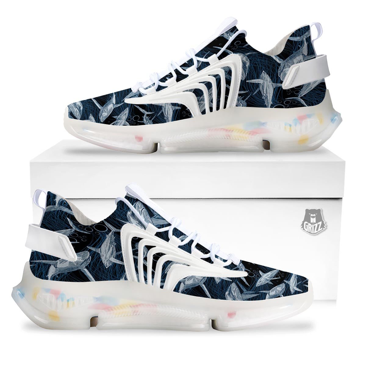 Underwear Shark Print Pattern White Gym Shoes-grizzshop