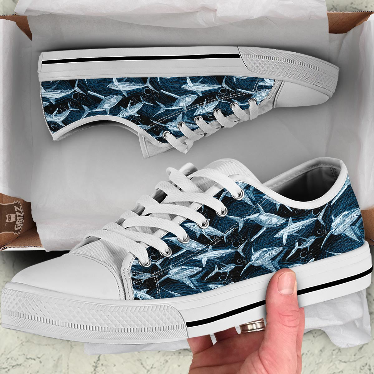 Underwear Shark Print Pattern White Low Top Shoes-grizzshop