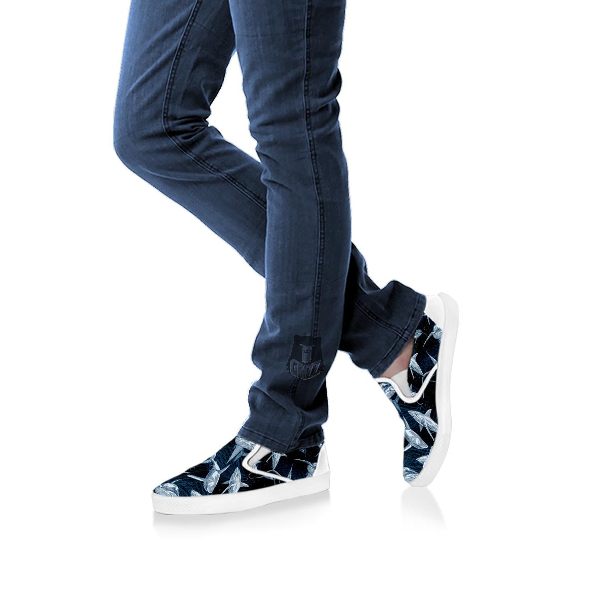 Underwear Shark Print Pattern White Slip On Shoes-grizzshop