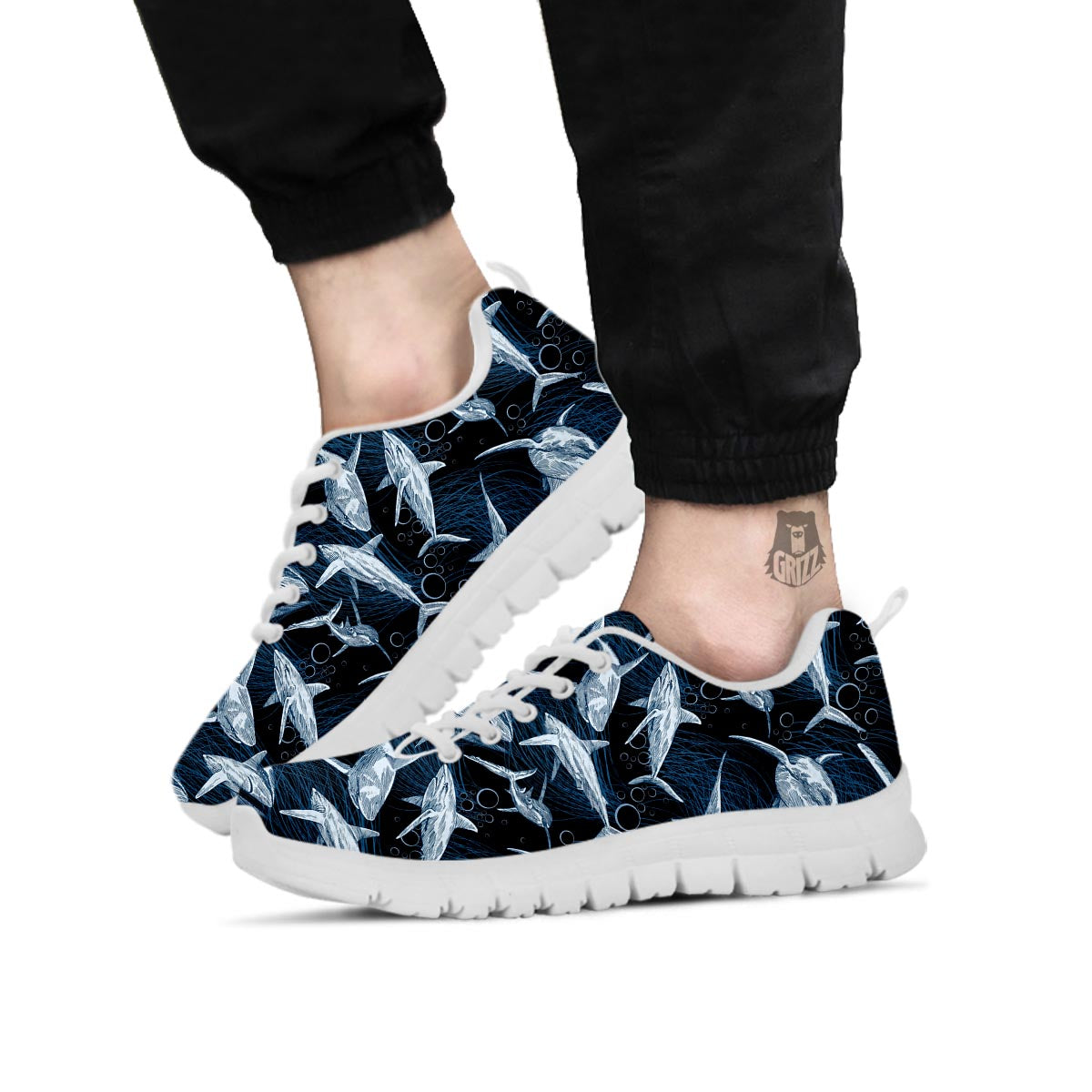 Underwear Shark Print Pattern White Sneaker-grizzshop