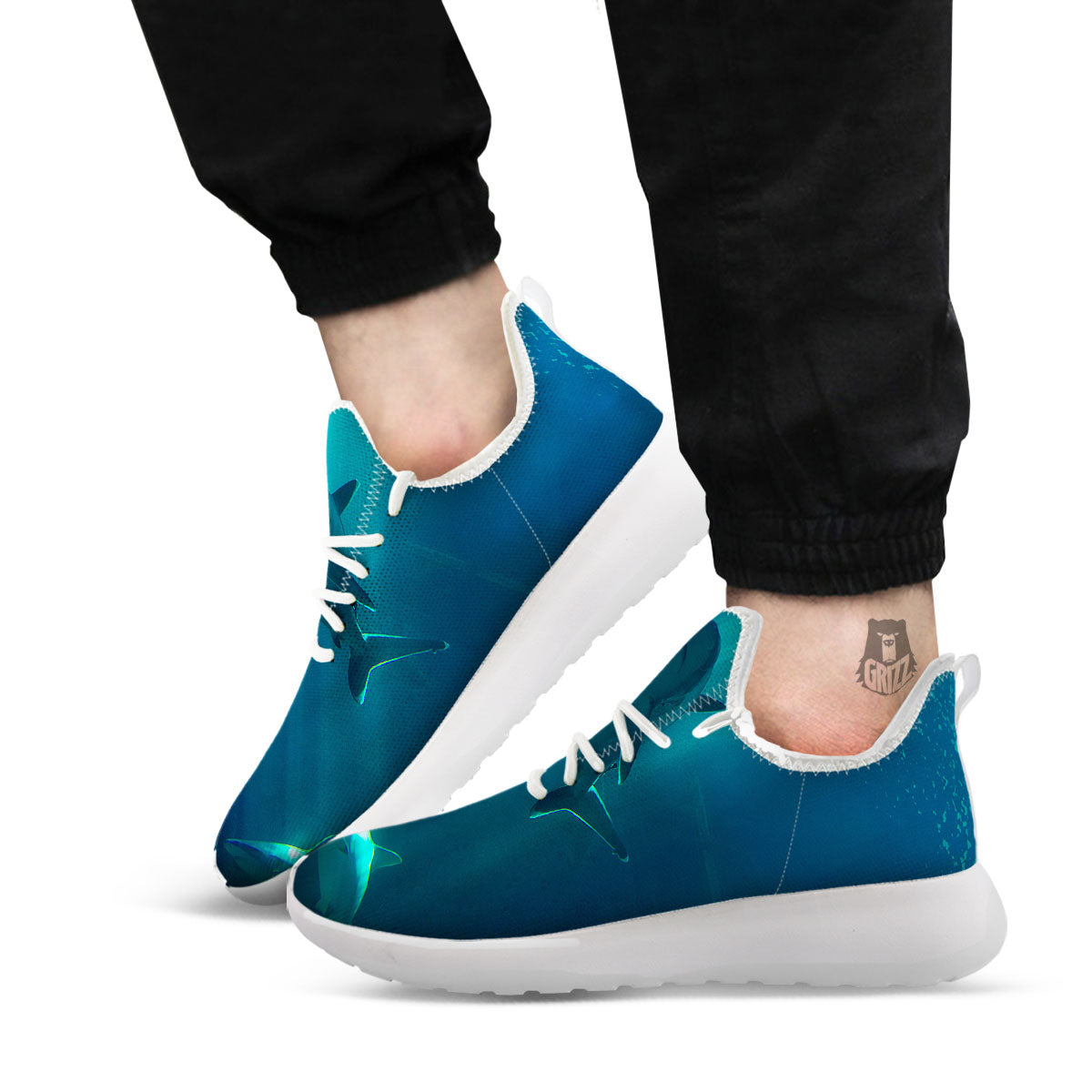 Underwear Shark Print White Athletic Shoes-grizzshop