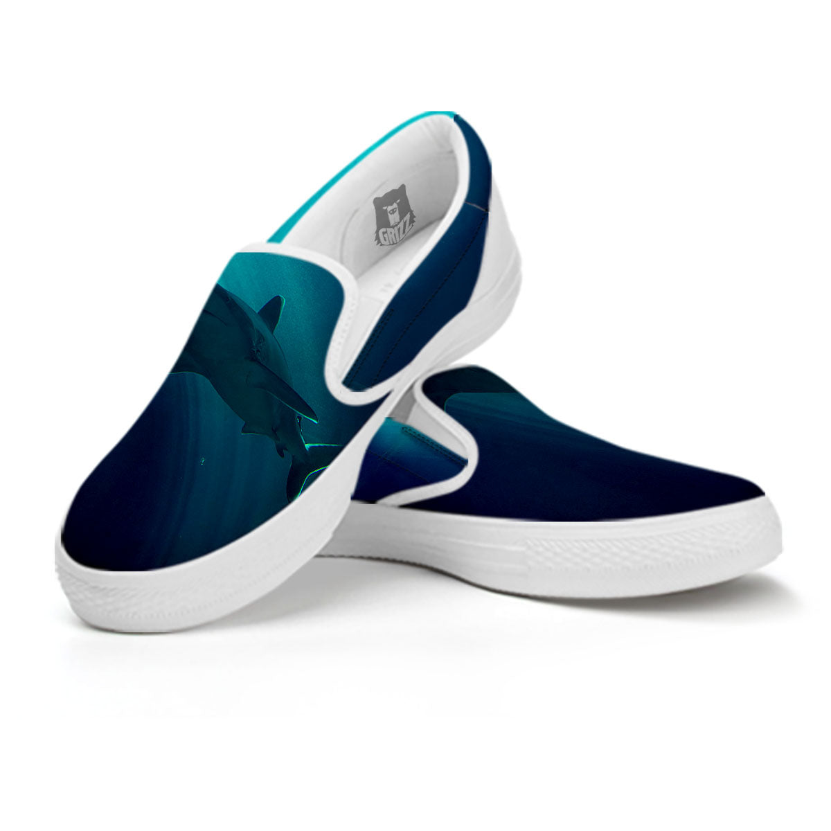 Underwear Shark Print White Slip On Shoes-grizzshop