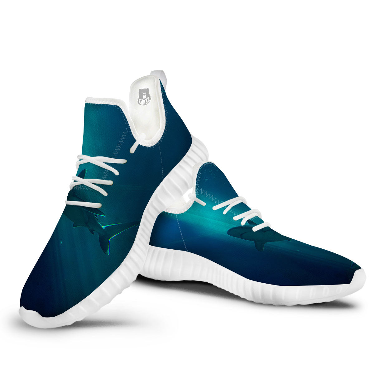 Underwear Shark Print White Walking Shoes-grizzshop
