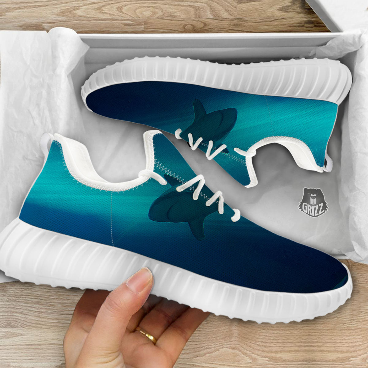 Underwear Shark Print White Walking Shoes-grizzshop