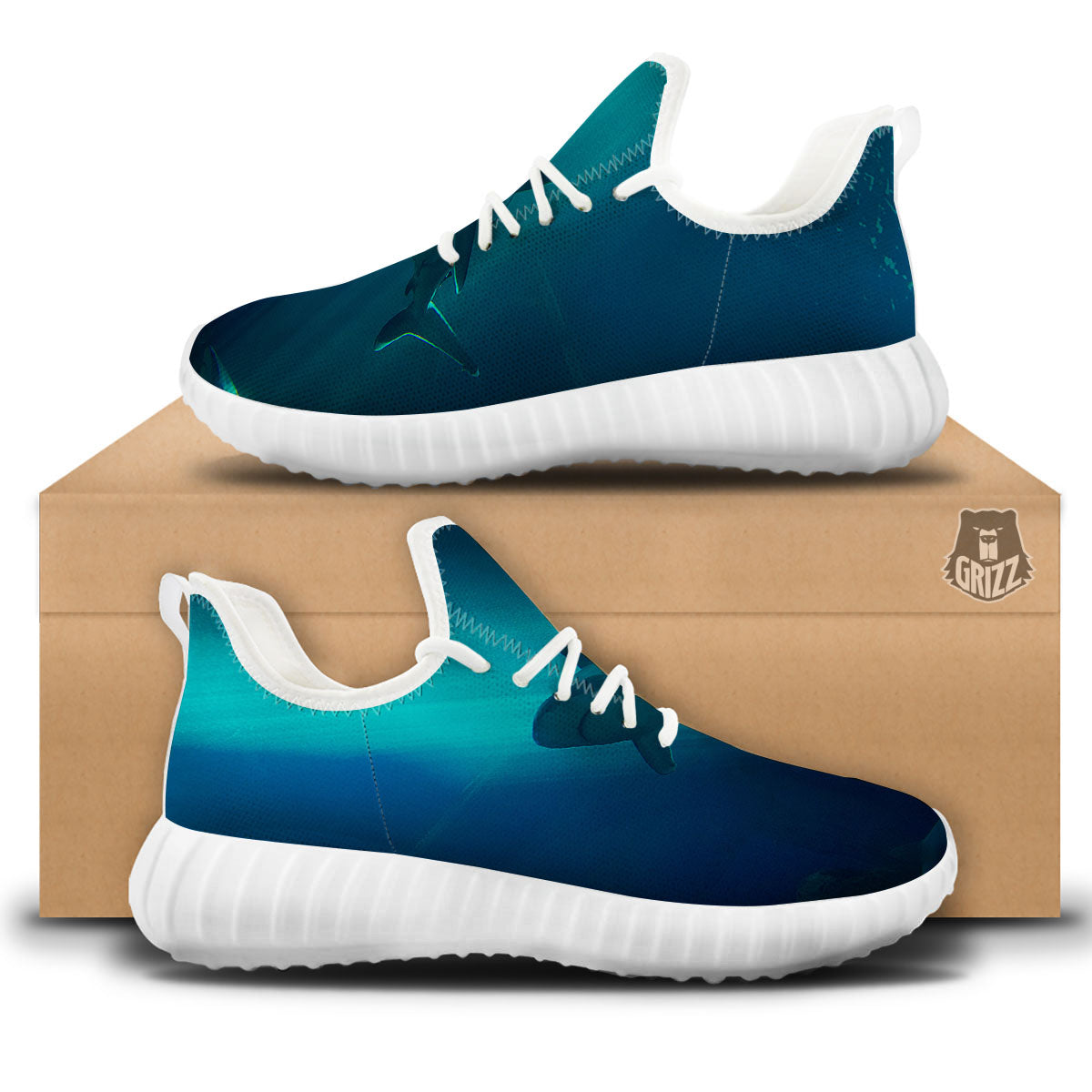 Underwear Shark Print White Walking Shoes-grizzshop