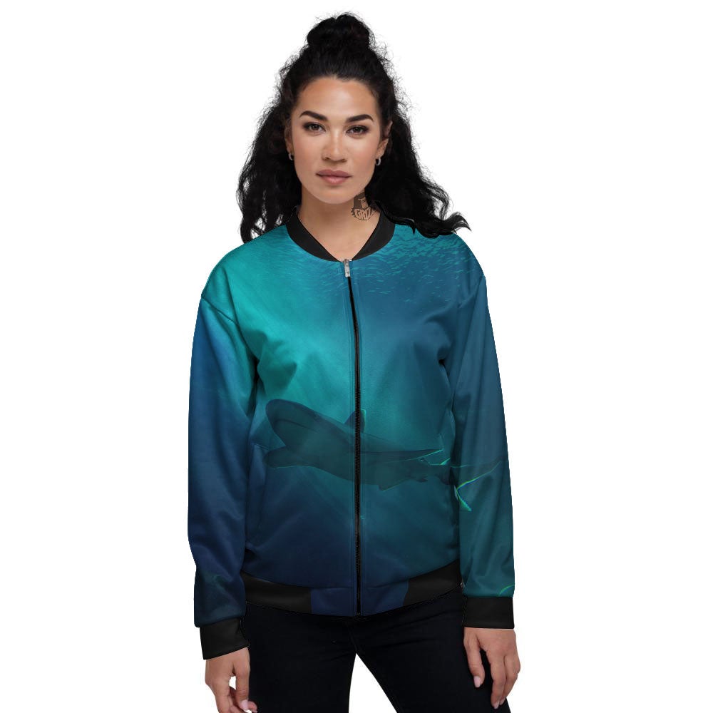 Underwear Shark Print Women's Bomber Jacket-grizzshop