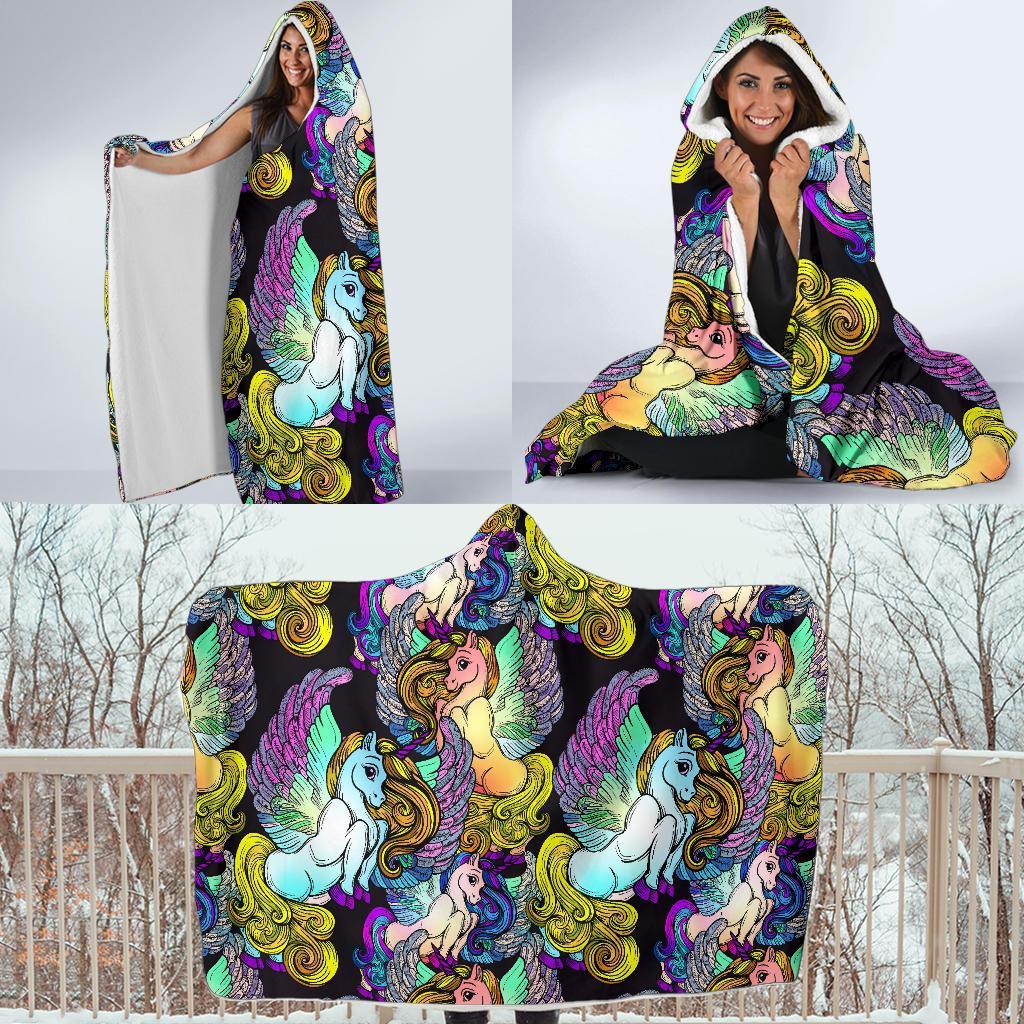 Unicon Cartoon Pattern Print Hooded Blanket-grizzshop