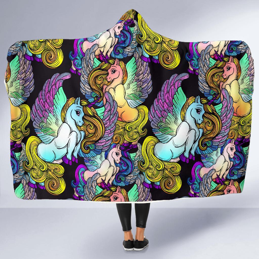 Unicon Cartoon Pattern Print Hooded Blanket-grizzshop