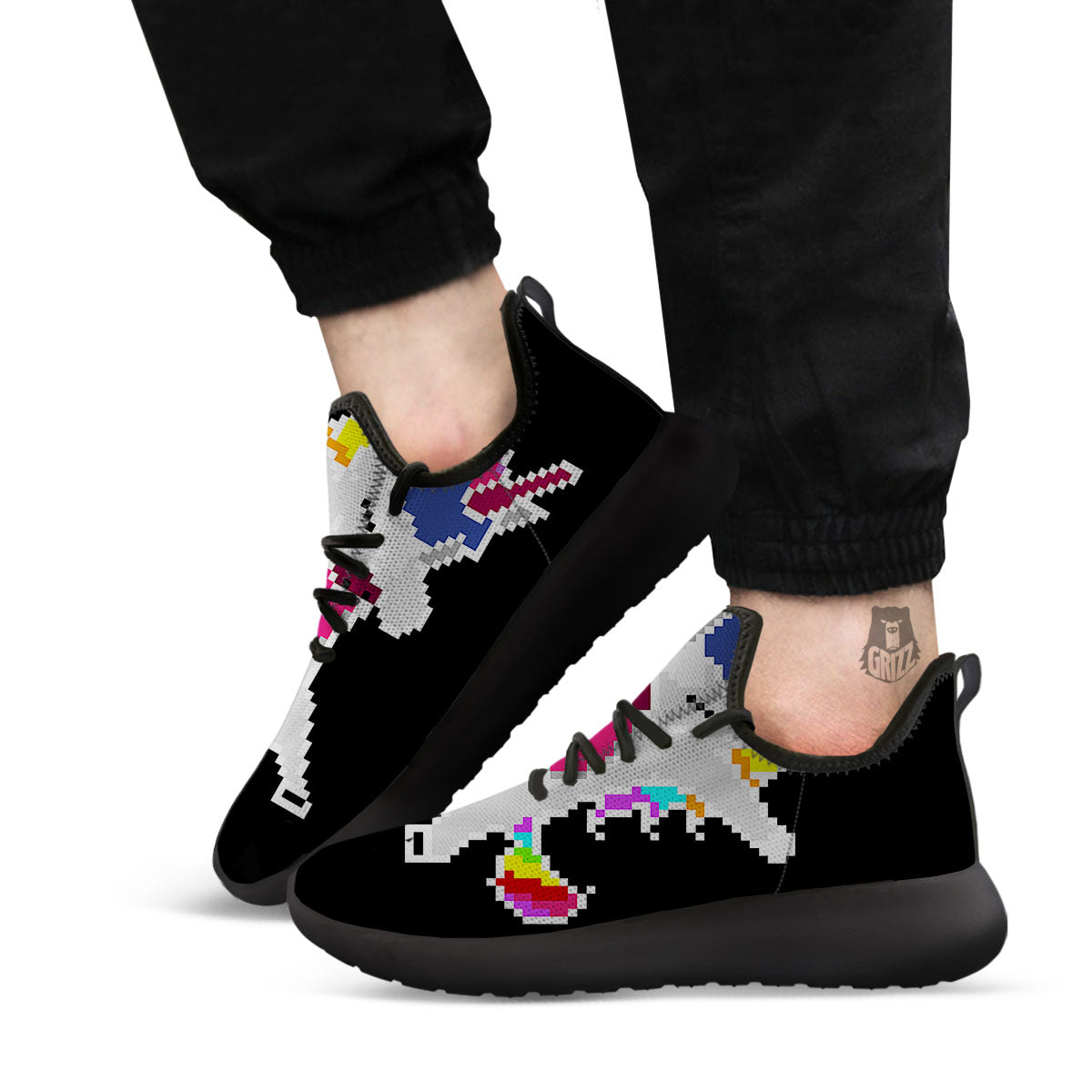 Unicorn 8-Bit Pixel Print Black Athletic Shoes-grizzshop