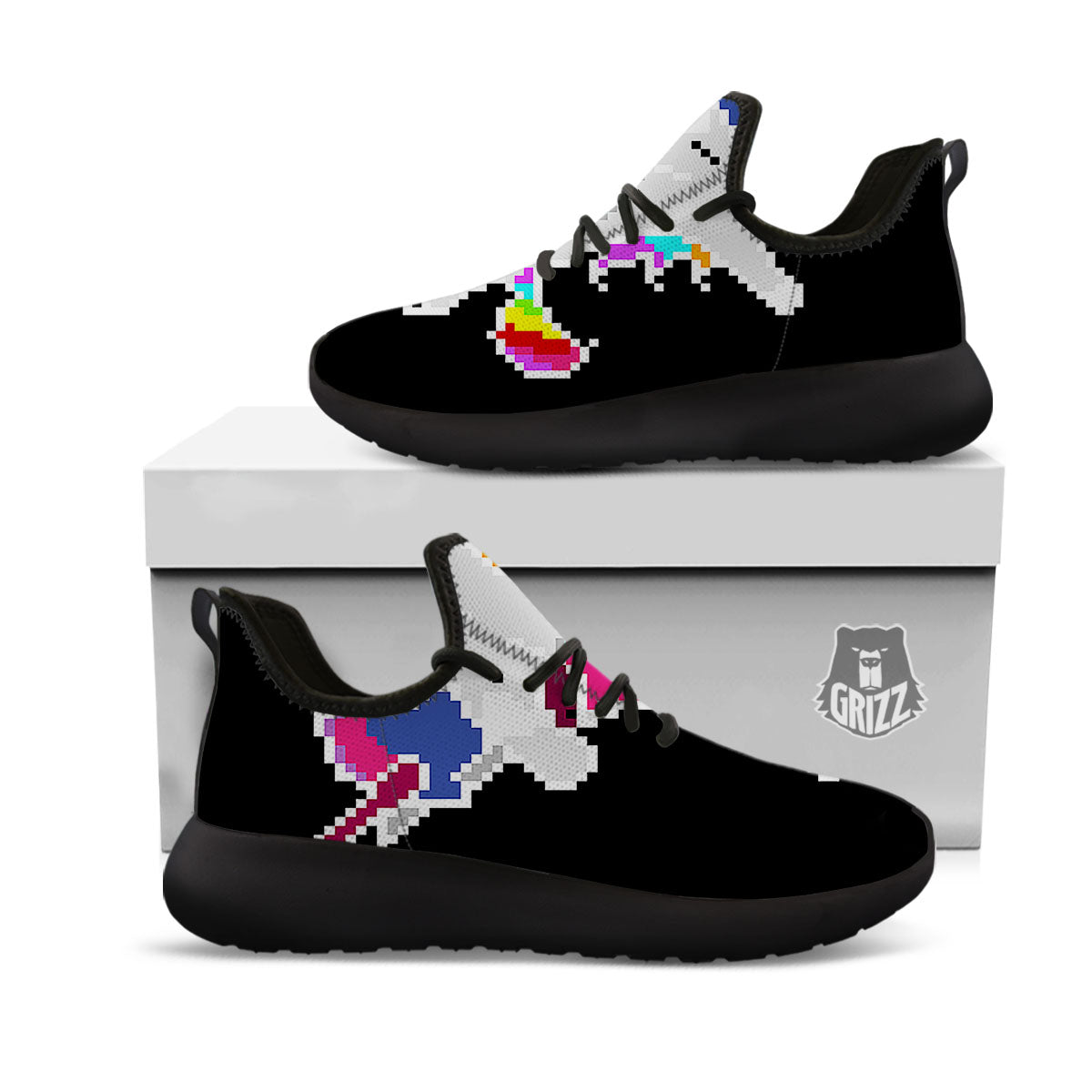 Unicorn 8-Bit Pixel Print Black Athletic Shoes-grizzshop