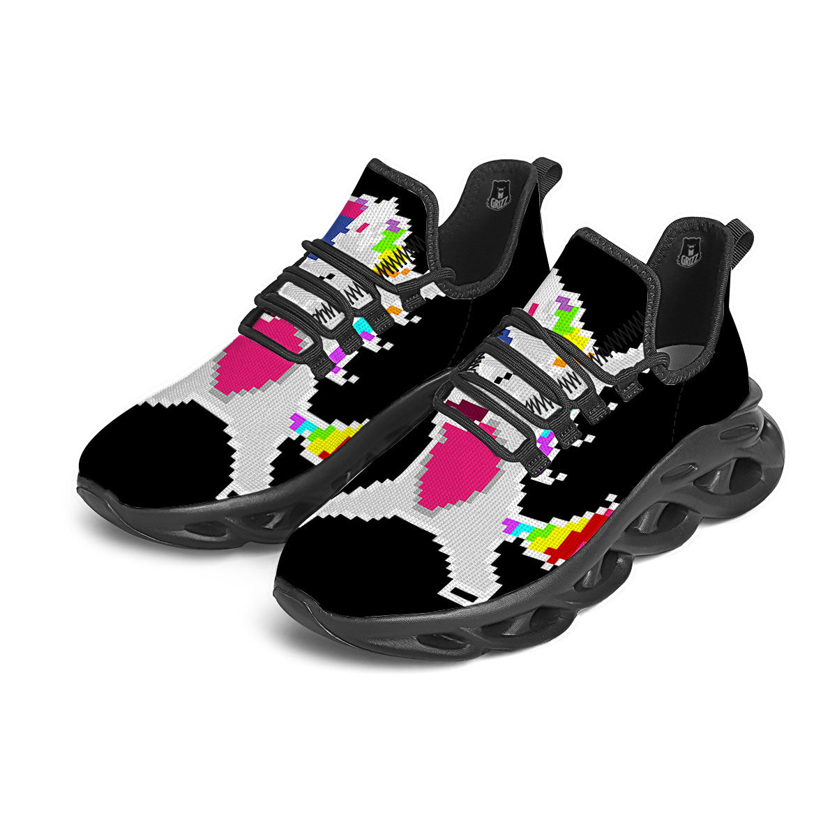 Unicorn 8-Bit Pixel Print Black Running Shoes-grizzshop