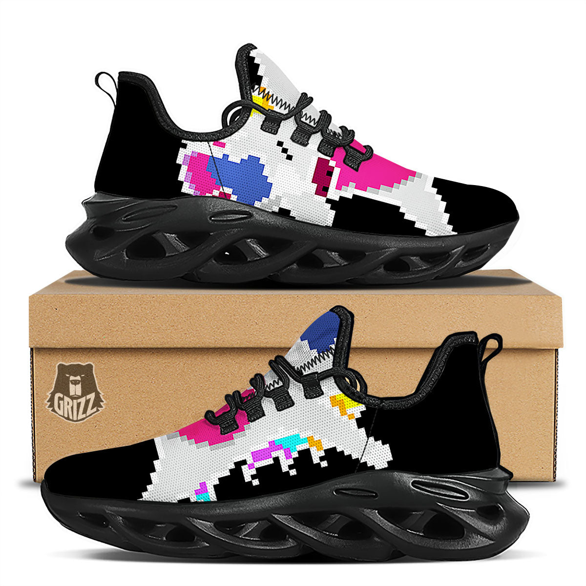 Unicorn 8-Bit Pixel Print Black Running Shoes-grizzshop